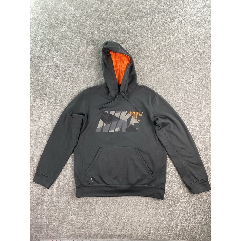 Nike Hoodie Men Medium Gray Therma Fit Logo Activewear Sport Training Pullover
